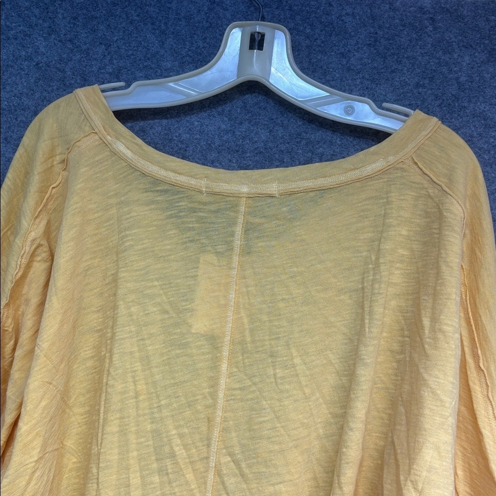 Free People Yellow Long Sleeve V-Neck raw hem open sides cotton blend shirt L - Picture 6 of 11